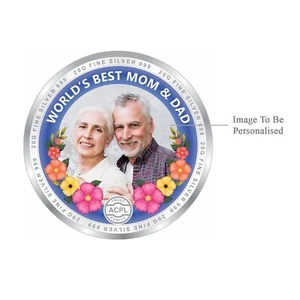Personalized Gift For Parents / Customized Mom And Dad Gift Coin In Pure Silver - Picture 1 of 3