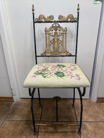 ANTIQUE WROUGHT IRON & BRASS EGYPTIAN REVIVAL CHAIR~BEAUTIFUL DBL SIDED DESIGN Cover
