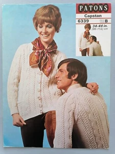 HIS'N'HERS ARAN JACKETS, V-neck, 86-112, 10ply - PATONS Knitting Pattern 6339 - Picture 1 of 3