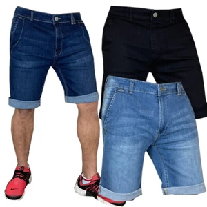 Mens Denim Chino Shorts Super STRETCH Skinny Slim Summer Half Pant CLEARANCE - Picture 1 of 8