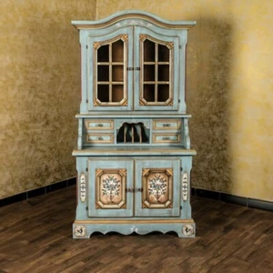 Voglauer Secretary With Display Top Light Blue Year 1700 Desk Country House - Picture 1 of 9