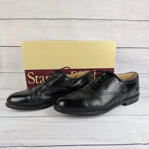 Men's Size 9 W Stanley Blacker Black Leather Dress Shoes Handmade Italy - Picture 1 of 16