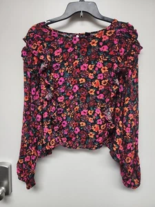 Blusa para mujer rosa con estampado floral manga larga con volantes - Wild Fable 3XL 100 % rayón - Imagen 1 de 6