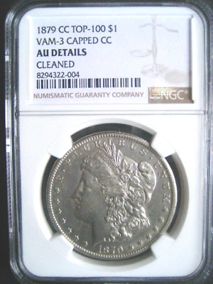 Dólar Morgan 1879-CC, graduado NGC AU detalles VAM 3 "Capped Die"++++ Foto 1 de 4