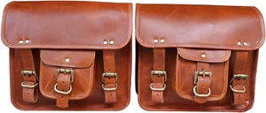 2X Echtleder Motorradtasche Fahrradsatteltasche Leder Messenger Bag | Braune Wer - Bild 1 von 5