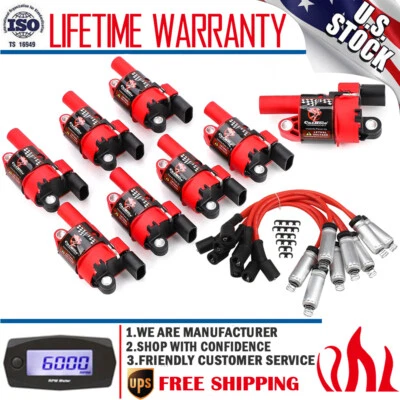 Paquete de 8 bobinas de encendido y cables para Chevy Silverado 1500 Tahoe GMC Sierra 2007-2016 Foto 1 de 4