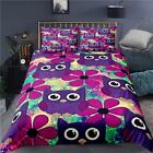 Purple Owls And Flowers 3D Print Duvet Quilt Covers Pillowcase Bedding Sets