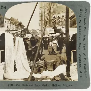Mercado de tela y encaje de Malinas Stereoview c1905 Bélgica foto de vendedores ambulantes B1888 - Imagen 1 de 4