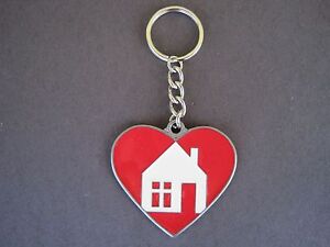 House Home Heart Key Chain Car Hand Epoxy Painted with Red Heart Driving - NEW