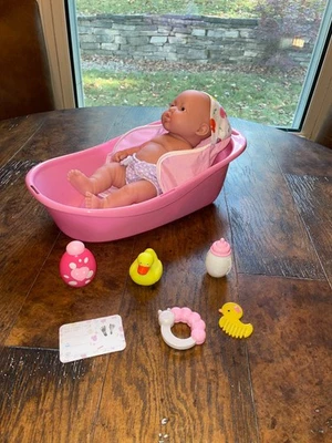 JC Toys La Newborn All Vinyl 13 inch Baby Doll with Bathtub 8 piece set - Image 1 of 4