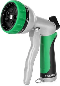 RESTMO Garden Hose Nozzle, Heavy Duty Metal Water Nozzle with 7 Green - Picture 1 of 7