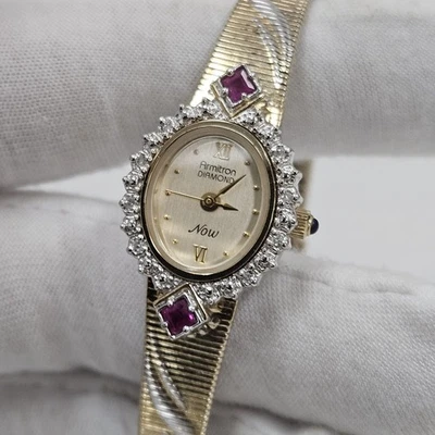 Armitron Now Diamond/Ruby Cocktail Dress Ladies Watch Gold Tone Oval New Battery - image 1 of 4