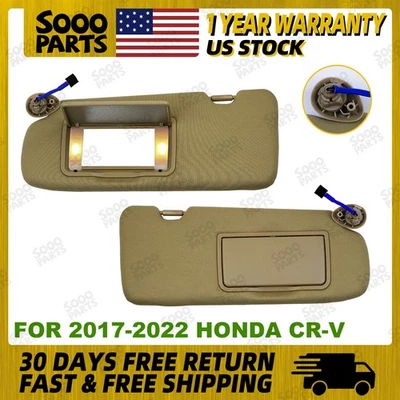 Pair Left & Right Side Beige Sun Visor w/ Light For 2017-2022 Honda CR-V CRV - Image 1 of 4