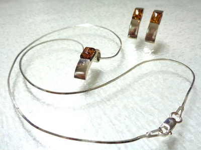 Collar/pendiente colgante a juego con estampado de ley 925, diseño modernista, ámbar Foto 1 de 4