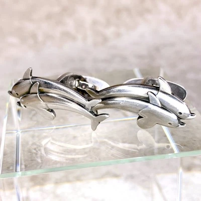 Винтажные запонки из стерлингового серебра 925 пробы с дельфином Georg Jensen номер 129 - Изображение 1 из 4