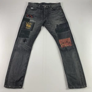 Polo Ralph Lauren Jeans Men's 34x32 Black Graphic Patched Varick Slim RLPC MMIV - Picture 1 of 19