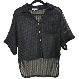 Camisa Top Top con Bolsillo Tejido Crochet Negro Melocotón - Mujer Talla M - Imagen 1 de 5