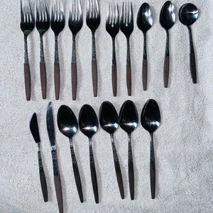 Vintage Interpur INR2 Edelstahl Silberbesteck Holzgriff MCM Japan Set/17 Mix Lot - Bild 1 von 7