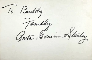 ANITA GARVIN STANLEY Signed Autographed 4x6 INDEX CARD So Big!  LAUREL and HARDY - Picture 1 of 6