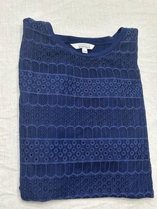 Camicia blusa donna Ellen Tracy manica lunga top pizzo blu girocollo erica grande - Foto 1 di 19