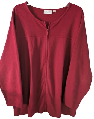 Denim & Company Women's Size 2X Red LS Zip Front Cardigan - Image 1 of 4