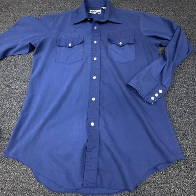 Camisa Western Wear Auténtica De Colección Manga Larga Perla A Presión Para Hombre Azul Mediano Foto 1 de 4