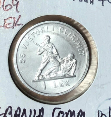 1969 Albania 1 Lek UNCIRCULATED Aluminum Coin-25th Liberation Anniversary KM#48 - Image 1 of 4