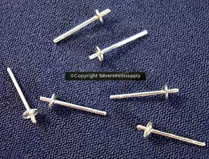 6 Sterling silver cupped peg post earrings glue on 1/2 drilled pearl 3mm SSE008 - Picture 1 of 3