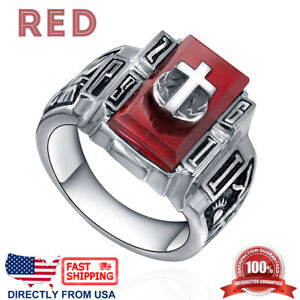 Men's Stainless Steel Vintage Cross on Crystal Ring (Size 6 to 13, US Seller)