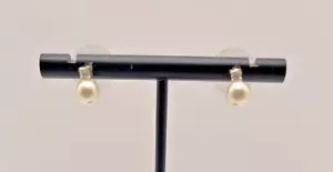 Dainty Silver Tone Rhinestone Faux Pearl Stud Earrings Fashion Jewelry Unmarked - Picture 1 of 2