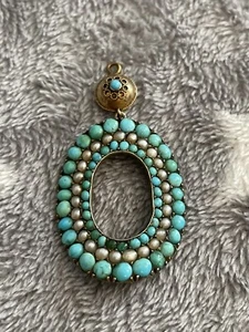 ATEMBERAUBENDER ANTIKER ANHÄNGER SILBER VERGOLDET TÜRKIS PAVE 3,2 X 2,5 CM PORTOFREI UK - Bild 1 von 12