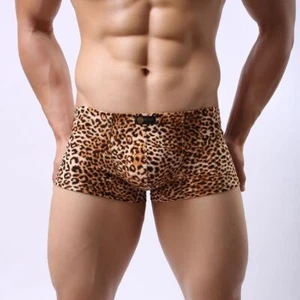 Men's Sexy Leopard Print Panties Ice Silk Boxer Briefs Underwear Breathable - Picture 1 of 14