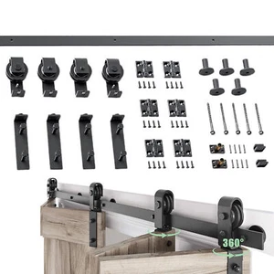 Folding Sliding Barn Door Hardware Track Kit, "J" Shape, Black,2 Doors/4 Doors - Picture 1 of 17