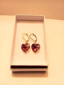 Heart Crystal Drop Earrings, 24k Gold Plated - Picture 1 of 1