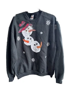 Snowman Texture Crewneck sweatshirt XL appliqued winter holiday - Picture 1 of 12