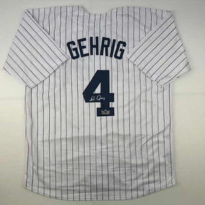 Facsimile Autographed Lou Gehrig New York Pinstripe Reprint Auto Jersey Men's XL - Picture 1 of 4