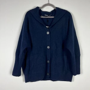 NUEVO Naadam Luxe Cachemir Tejido Elastizado Con Capucha Botón Cárdigan Chaqueta Suéter Azul Marino - Imagen 1 de 4
