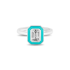 Platinum Engagement Ring - 0.83 TCW Diamond & Emerald with Cyan Bezel Ring - Picture 1 of 112