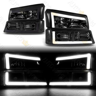 FIT 03-07 CHEVY SILVERADO 1500 2500 3500 HÍBRIDO BARRA LED FAROS HUMO 4 PIEZAS Foto 1 de 4