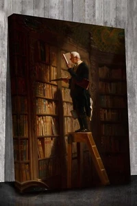 Carl Spitzweg The Bookworm mounted canvas print ready to hang - Picture 1 of 5