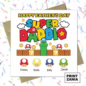 Personalised SUPER MARIO Father's Day Card Dad Daddy Daddio Children BIW - Picture 1 of 5