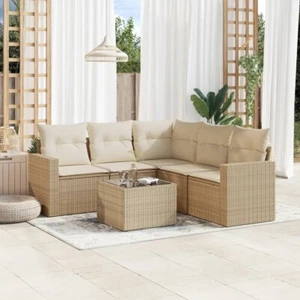 6-tlg. Garten-Sofagarnitur mit Kissen Beige Poly Rattan - Bild 1 von 3