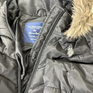 US Polo Assn. Girls Winter Coat XL Black Faux Fur Hood Puffer Kids - Picture 1 of 9
