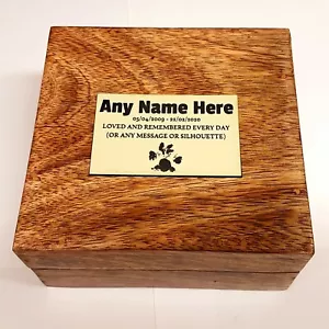 Urna para mascotas con estilo crema placa acrílica estampado pata perro gato ataúd mango urna de madera - Imagen 1 de 12