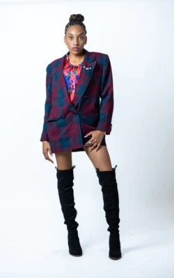 Giorgio Sant' Angelo Blazer Size 10 Vintage Burgundy Blue Plaid Double Breasted - Image 1 of 4