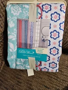 Pioneer Woman Fabric Shower Curtain Ditsy Patchwork 72x72in Cute Retro Look - Picture 1 of 9