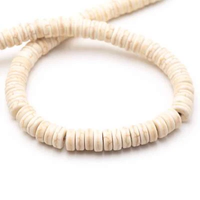 Vintageparts DIY flache Heishi Perlen aus Howlite in cremeweiß 8mm 1 Strang  - Bild 1 von 3