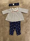 Little Me Baby Girls Floral Striped Outfit 0-3 Months Headband, Shirt & Pants
