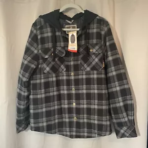 NEW Legendary Outfitters Men’s Medium Flannel Hooded Shacket Jacket Black Plaid - Picture 1 of 15