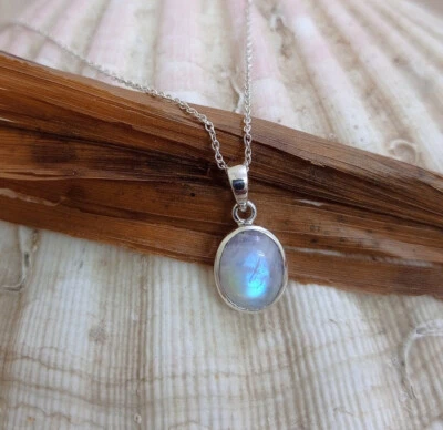 Beauty Arcobaleno Pietra Di Luna Gemma Argento Sterling 925 Artigianale Ciondolo - Immagine 1 di 4
